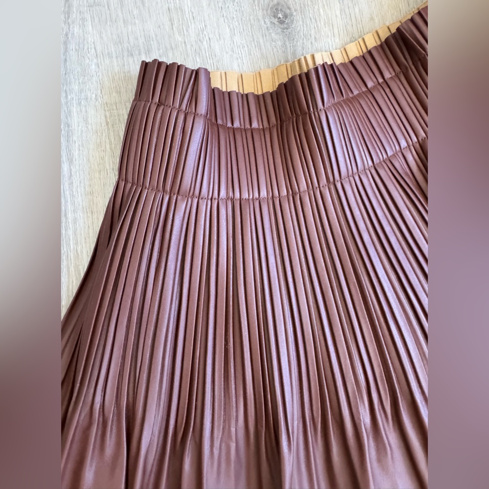 7 For All Mankind Brown Pleated A-Line Skirt